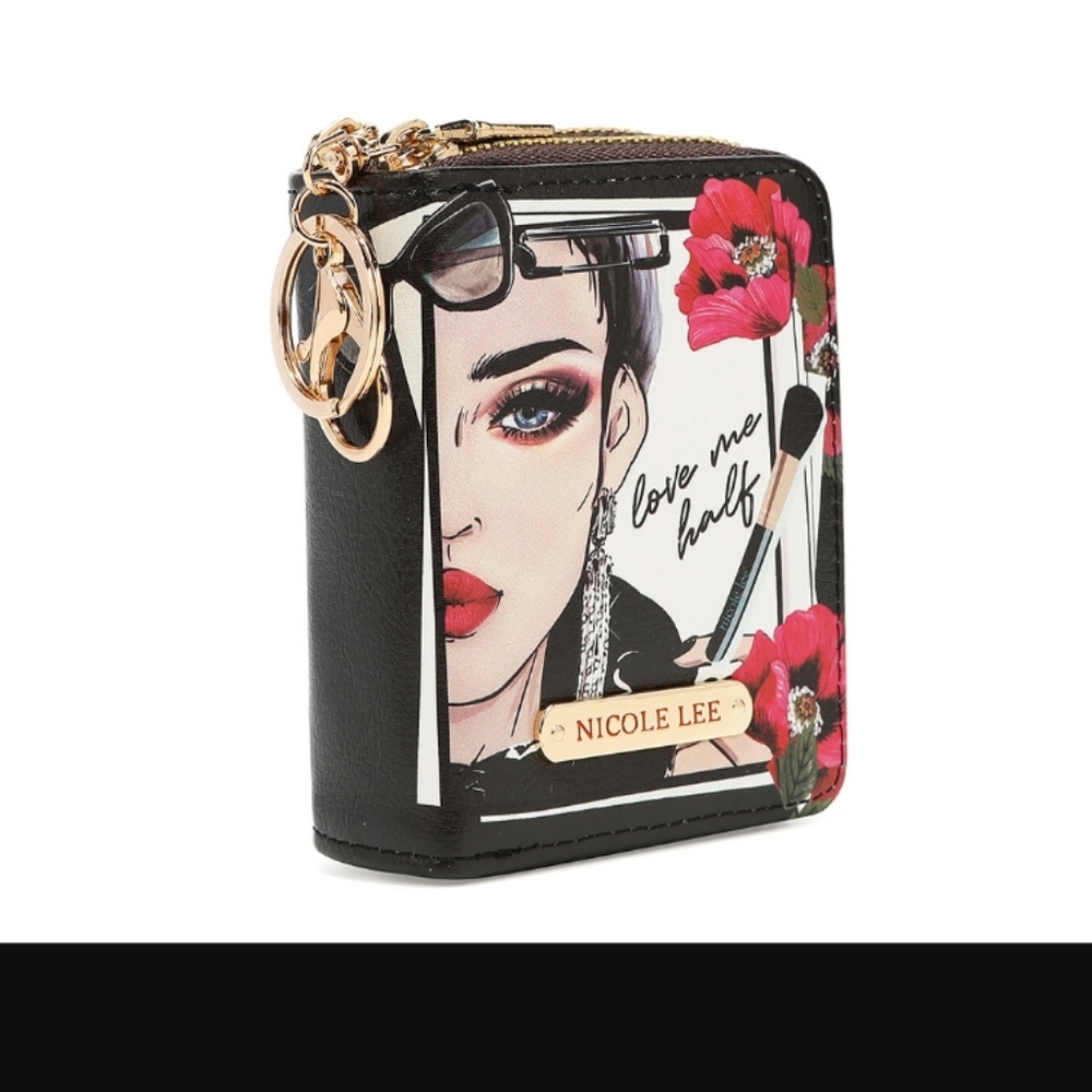 Nicole Lee Zip Around Card Wallet LOVE ME HALF  NWOT